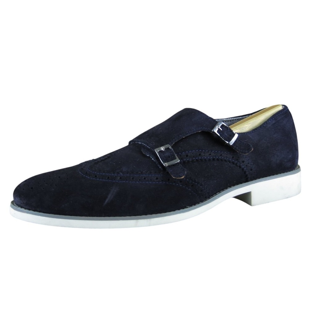ZARA Men's Casual Shoes Navy Blue Suede Double Monk Strap Size 11 M